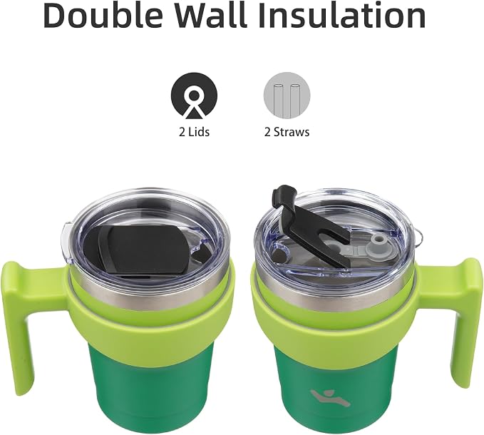 Konokyo 10 oz Tumbler with Handle and Straw, Insulated Travel Mug | Matcha - Image 3
