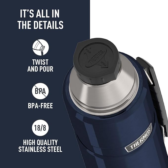 THERMOS Stainless King Vacuum-Insulated Beverage Bottle, 40 Ounce, Midnight Blue - Image 4