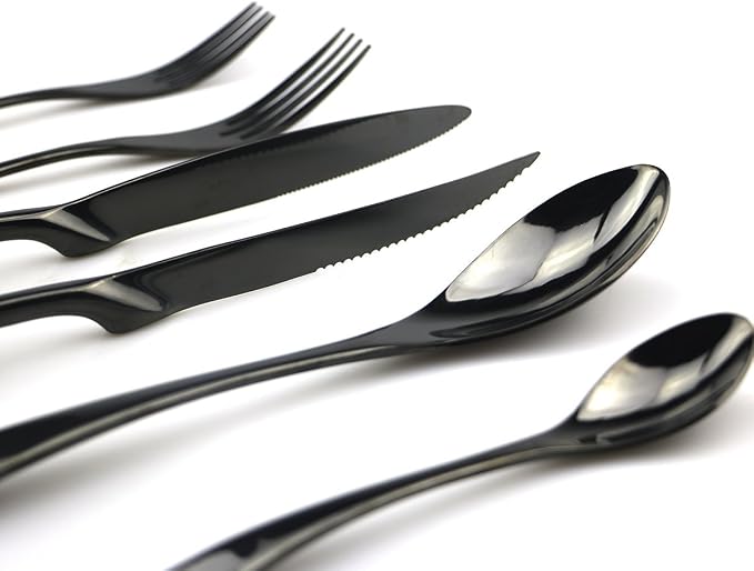 JASHII 18/10 Stainless Steel 24 Piece Mirror Polished Black Flatware Set - Image 3