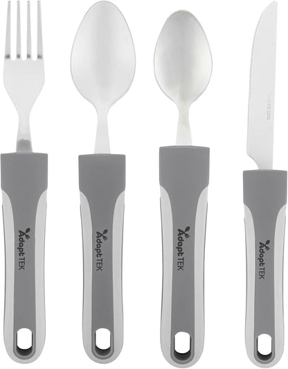 Restaurantware Adaptive Utensils - 1 count Stainless Steel, 9.843 x 5.118 x 1.575 Inches, Ergonomic Eating Aids, Non-Slip Utensil Set for Arthritis, Secure Grip Design, Gray