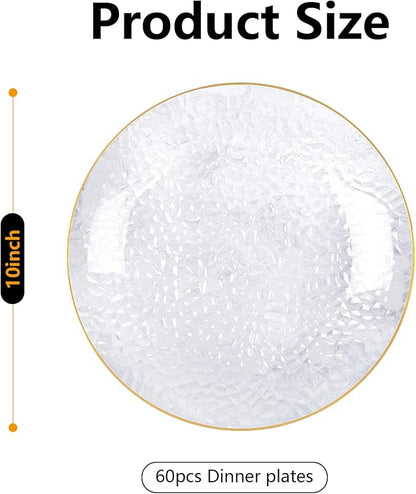 Rubtlamp 60 Pcs Gold Plastic Plates, 10 inch Clear Gold Dinner Plates, Hammer - Image 2