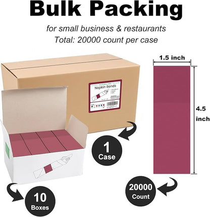 Self-Adhesive Napkin Bands, Bulk Pack of 20, Burgundy | Wrap silverware & napkin - Image 2