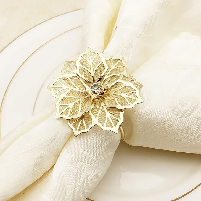 NAGU Flower Napkin Rings Set of 6, Hollow Out Floral Napkin Holder Adornment by Unknown