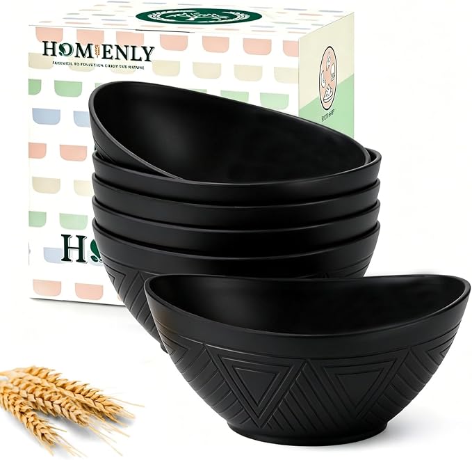 Wheat Straw Serving Bowls Unbreakable Oval Bowls Set of 6 Soup Bowls Microwave by HOMIENLY
