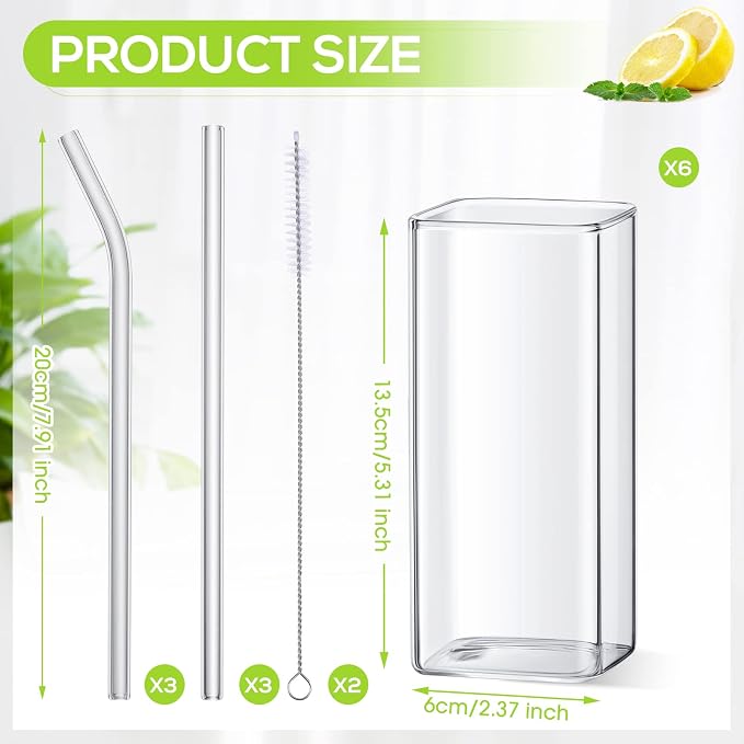 Sumind Set of 6 Square Drinking Glasses, Square Glass Cup 13 oz, Modern - Image 2