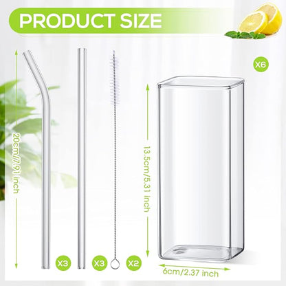 Sumind Set of 6 Square Drinking Glasses, Square Glass Cup 13 oz, Modern - Image 2