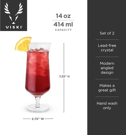 Viski Raye Hurricane Glasses, Tropical Cocktail Glass, Crystal Glasses Gift set - Image 3