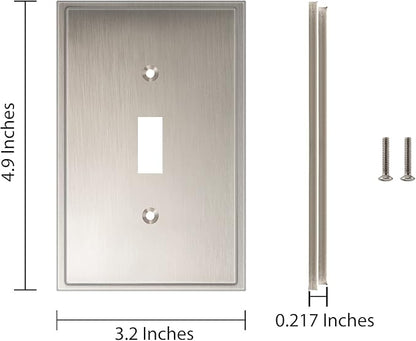 Henne Bery Soft Modern Decorative Wall Plate Switch Plate Outlet Cover (Single Toggle 3PK, Satin Nickel)