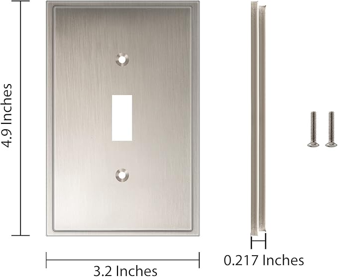 Henne Bery Soft Modern Decorative Wall Plate Switch Plate Outlet Cover (Single Toggle 2PK, Satin Nickel)