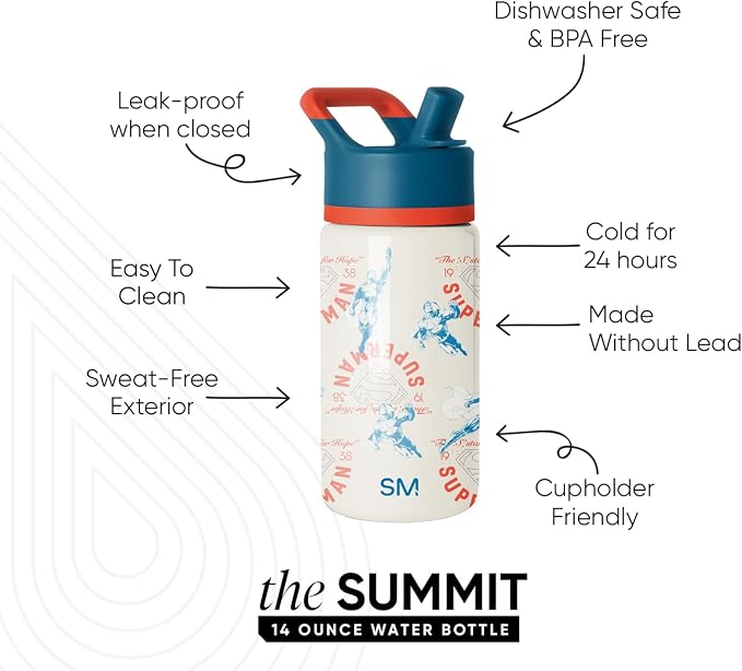 Simple Modern Superman Kids Water Bottle & Toddler Cup | 14oz | Insulated - Image 2