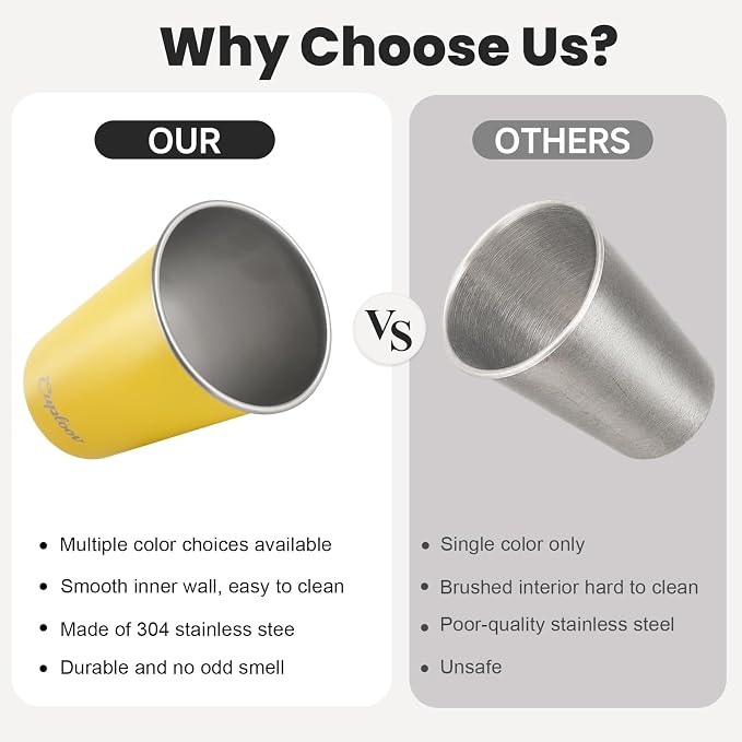 16 oz Stainless Steel Cups, Metal Drinking Glasses - Image 5