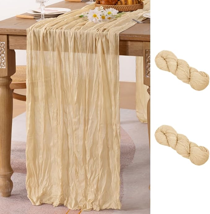 2 Pack Champagne Cheesecloth Table Runner 10ft Boho Sand Gauze Decor | by MLMC