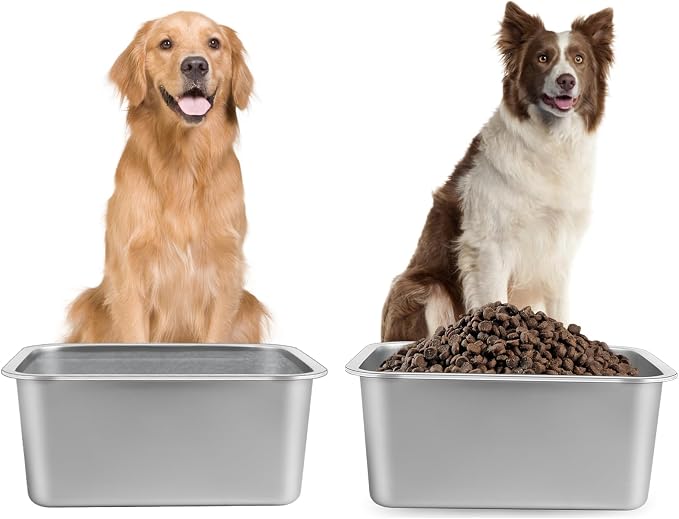 1.25 Gallon Dog Water Bowl, 2 Pack Stainless Steel Dog Bowls | 12.6 x 8.7 x 3.9 by Lonepetu