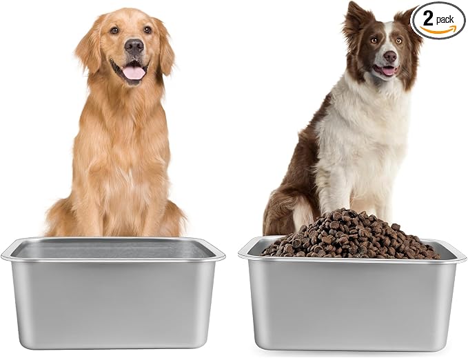 2 Gallon Large Dog Water Bowl, 2 Pack Stainless Steel Dog Bowls | 12.6 x 8.7 x by Lonepetu