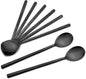 IQCWOOD Korean Soup Spoon Stainless Steel, 8.5 Inch 8-Piece Black | Long Handle by IQCWOOD
