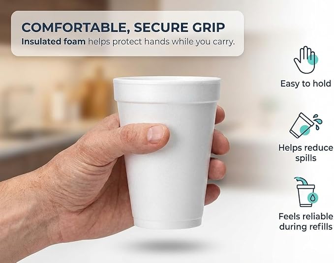 Framo 12 Oz Foam Cups Lightweight Insulated Foam Cups - Image 4