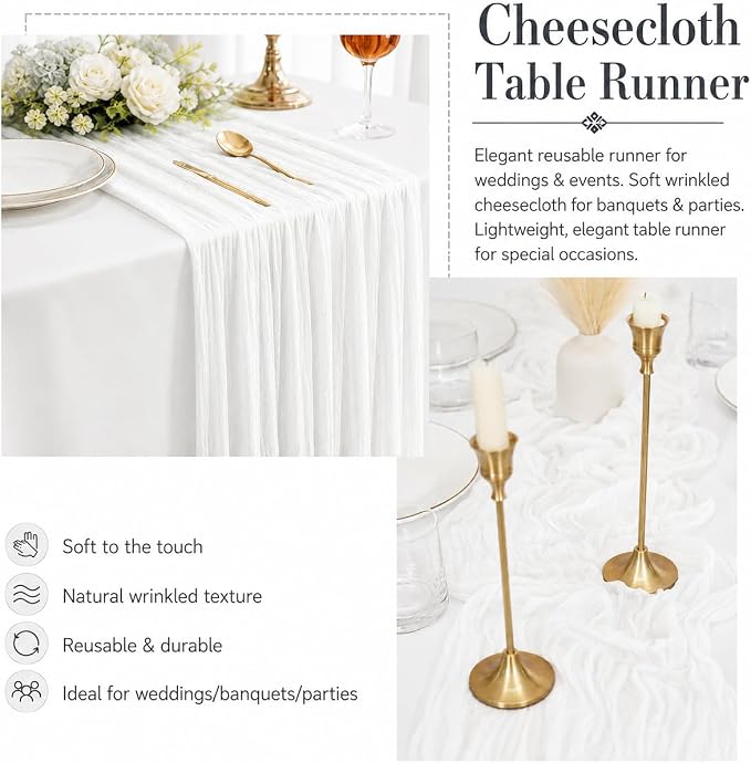 2 Pack White Cheesecloth Table Runner 17x108 Inch Boho Rustic Semi Sheer Gauze - Image 6
