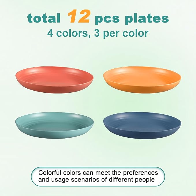 HEYCOME 12 Pcs Unbreakable Deep Dinner Plates Set, 9 inch Reusable Plastic - Image 3