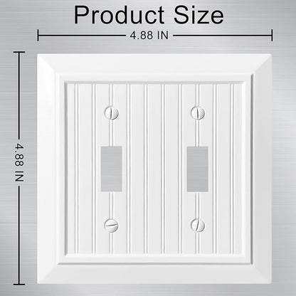 Beadboard Outlet Covers Wall Plates, Bamboo Fiber Light Switch Covers, Natural Material Electric Receptacle Decorative Switch Plate Outlet Cover (Pure White, 2 Gang Toggle 2 Pack)