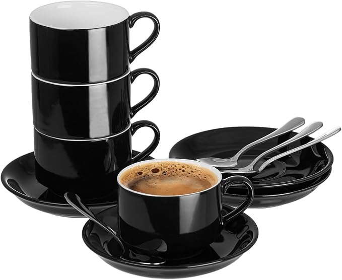 2.5 OZ Stackable Espresso Cups Set of 4, Porcelain Espresso Cups | Black Coffee by MEICHU