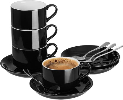 2.5 OZ Stackable Espresso Cups Set of 4, Porcelain Espresso Cups | Black Coffee by MEICHU
