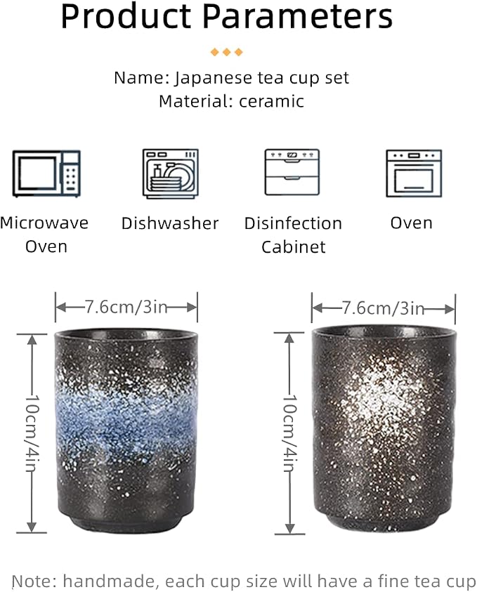 Japanese Tea Cups 9oz Ceramic Coffee Mug No Handle Set of 2 | Classic Oriental - Image 2
