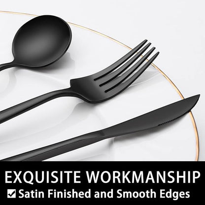 60-Piece 12 Setting Black Silverware, Food-Grade Stainless Steel Flatware - Image 3