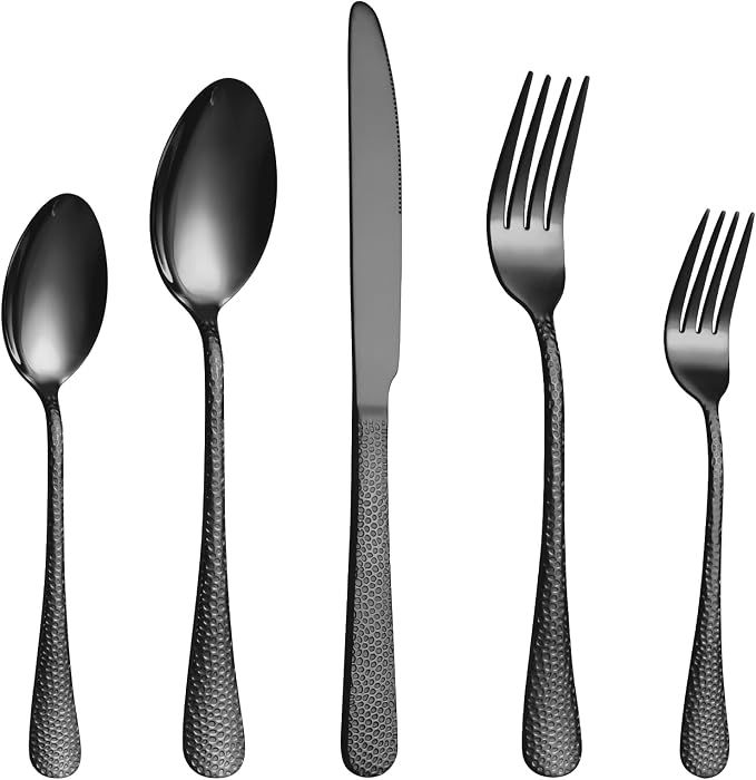 20 Pcs Black Silverware Set for 4, Food Grade Stainless Steel Flatware Set by Lazycorner
