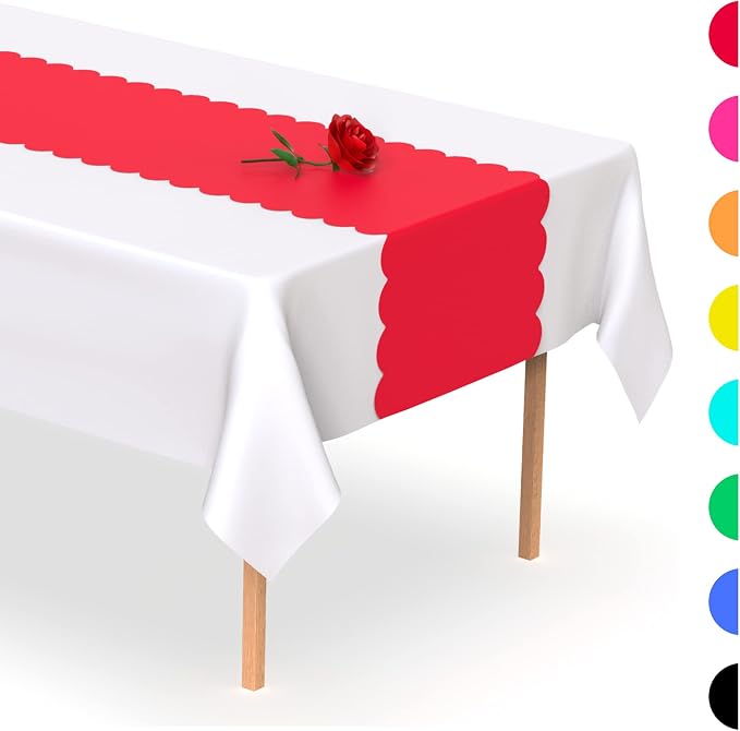 Red Scallop Table Runner, Disposable Plastic, 5 Pack - Image 7