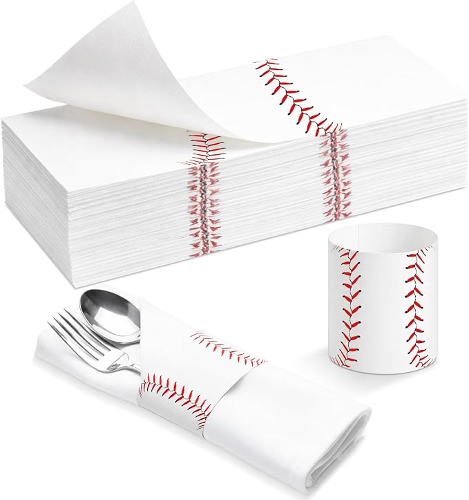 FoldTier 300 Pcs Baseball Paper Napkin Rings Bulk Disposable Sports Napkin by FoldTier
