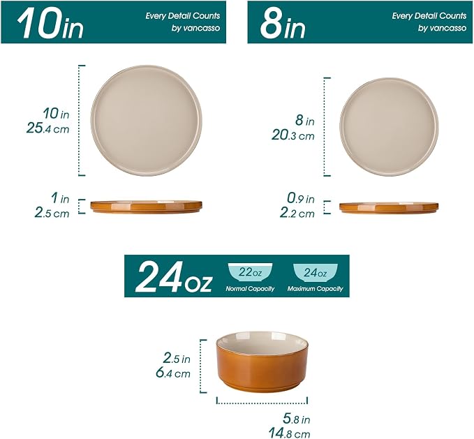 vancasso ONION Ceramic Plates and Bowls Sets, 18 Pieces Grey Dinnerware Sets - Image 2