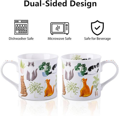 Cute Cats & Plants Coffee Mug - 12 oz Fine New Bone China Coffee Tea Cup - Image 5