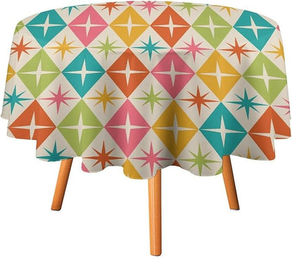 Abstract Geometric Round Tablecloth, Mid Century Retro Abstract Vintage Tablecloth for Home Party Dining Room Kitchen Decor 50Inch(127cm)