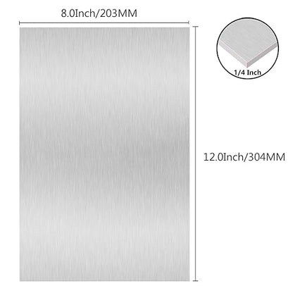 6061 T651 Aluminum Sheet Metal 8" x 12" x 1/4"(6MM) Flat Plain Thick Aluminum Plate Covered with Protective Film, 6MM Heat Treatable Rectangle Aluminum Metal Plate for Crafting, Industrial