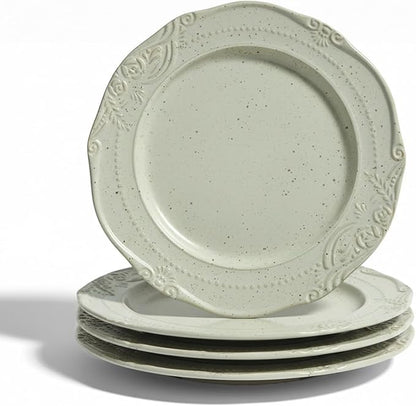 salad plates set of 4, 10.5 inch Reactive Glaze Stoneware Dinner Dish Set for Dessert, Salad, Appetizer, platos de ceramica Dishwasher & Oven Safe, Scratch Resistant-Sesame White