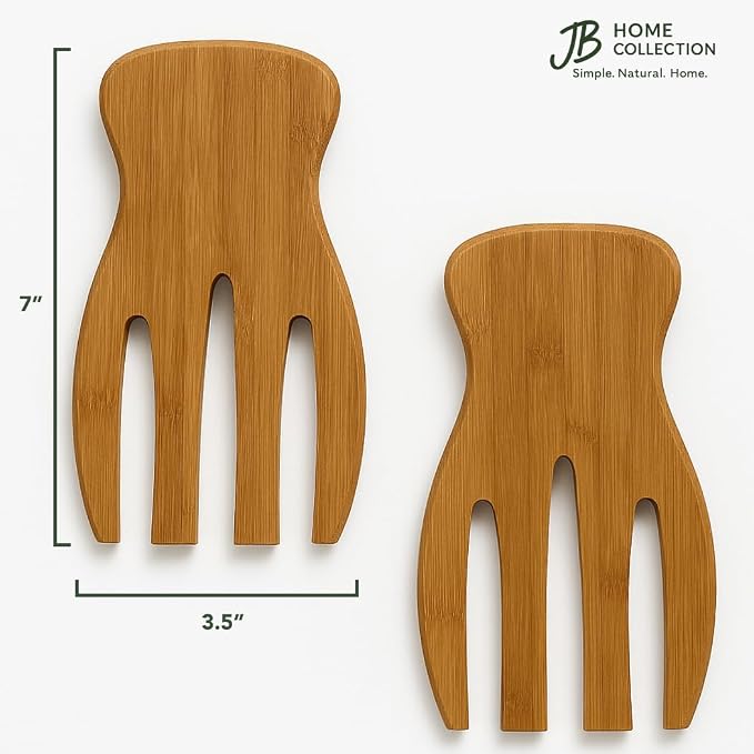 JB Home Collection 4564, Natural Bamboo Salad Hands – Set of 2 Wooden Salad - Image 2