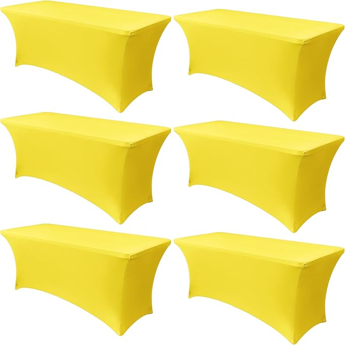 Obstal 6 Pack Stretch Spandex Table Covers for 6 Foot Tables - 6 FT Universal Rectangular Fitted Tablecloth Protector for Wedding, Banquet, Party (Yellow, 72 Length x 30 Width x 30 Height Inches)