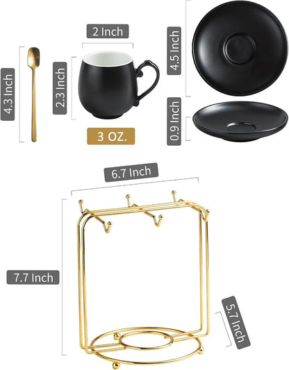 LYEOBOH Espresso Cups and Saucers Set, Ceramic Coffee Cup 3 Ounces Small - Image 2