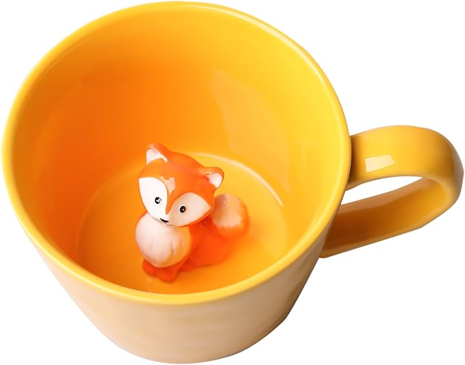 DIHOclub Fox Ceramic Cup Hidden 3D Animal Inside Mug, Cute Cartoon Handmade by DIHOclub