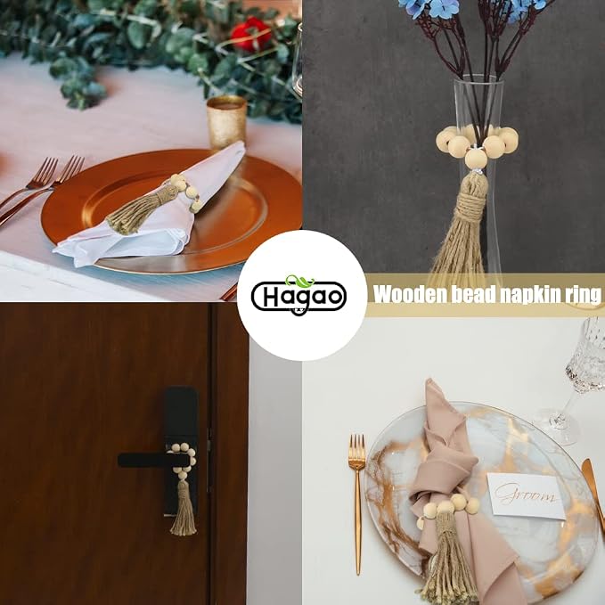 Wood Beads Napkin Rings Natural Wooden Holders - Image 5