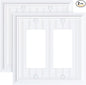 2-Pack Classic Beadboard Decorative Double Decorator Outlet Cover Plate, Pure White Durable Natural Bamboo Fiber Wall Plates for Electrical Outlets, Receptacle, GFCI Outlet, Dimmer Switch, 2-Gang