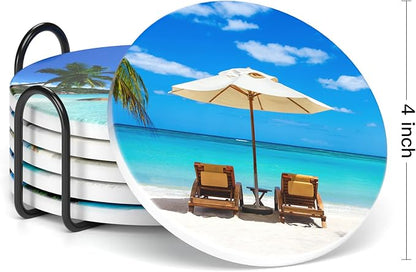 Coasters for Drinks, Kitchen Home Decor Housewarming Gift, Round 4 in - Image 2