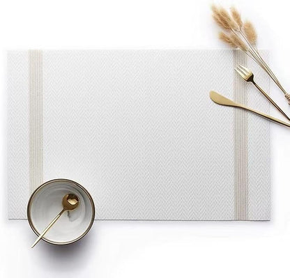 PIGCHCY Luxurious Placemats Set of 6, 18 x 12 inches Elegant Placemats Non-Slip Washable Durable Table Mats for Home/Dining Room Decoration (White)