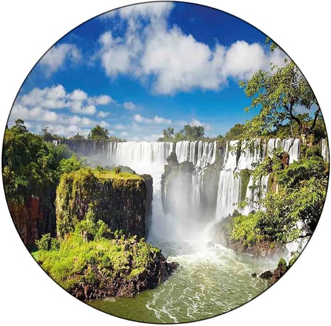 Round Edge Closing Tablecloth, Landscape Elastic Edged Tablecloth, Majestic Waterfall River Argentinean Falls Natural, Fit Round Tables 28inch Diameter, for Dining Room/Party/Banquet Decoration