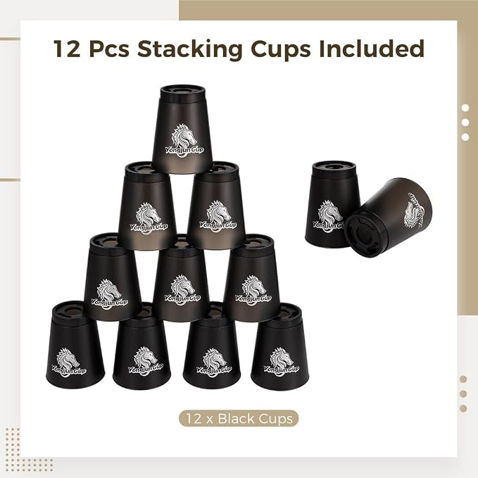 yeesport 12 Sport Stacking Cups Black Training Game - Image 6