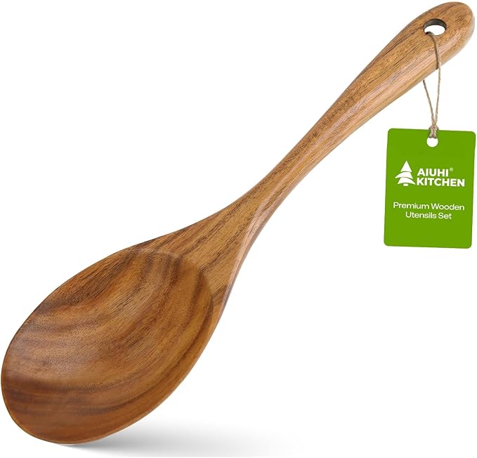 Teak Wooden Salad Spoon, Durable Wooden Serving Spoon, Nonstick-Safe Wooden by AIUHI