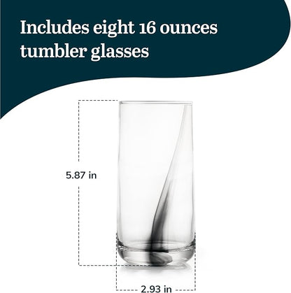 16 Oz Ascent Black Ribbon Drinking Glasses Set of 8 | Modern Black Ribbon Design - Image 3