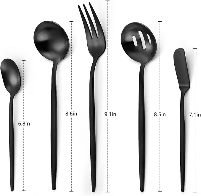 VANVRO Matte Black Serving Silverware Set, 5-Piece Round Shared Utensils Set of - Image 2