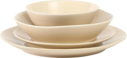 Bloomhouse - Two Time Oprah's Favorite Things Winner - Montecito Breeze 16 Piece (Service for 4) Double Plates and Bowls Stoneware Reactive Glaze Dinnerware Set - Marble Dawn Cream