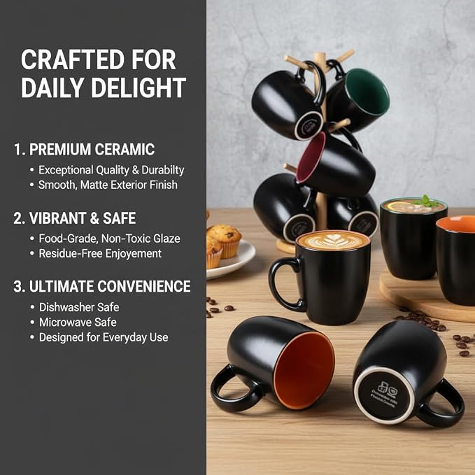 GBhome 16 oz Coffee Mugs Set of 6, Ceramic Coffee Cups- Multi-Color - Image 7